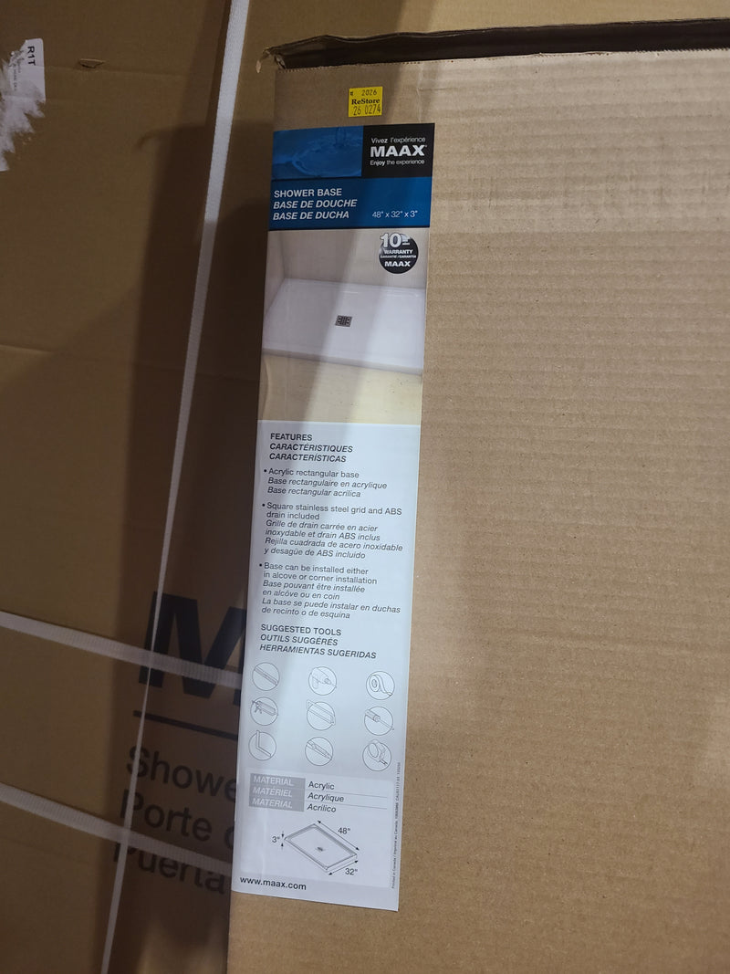 Brand New MAAX White Rectangular Acrylic Shower Base