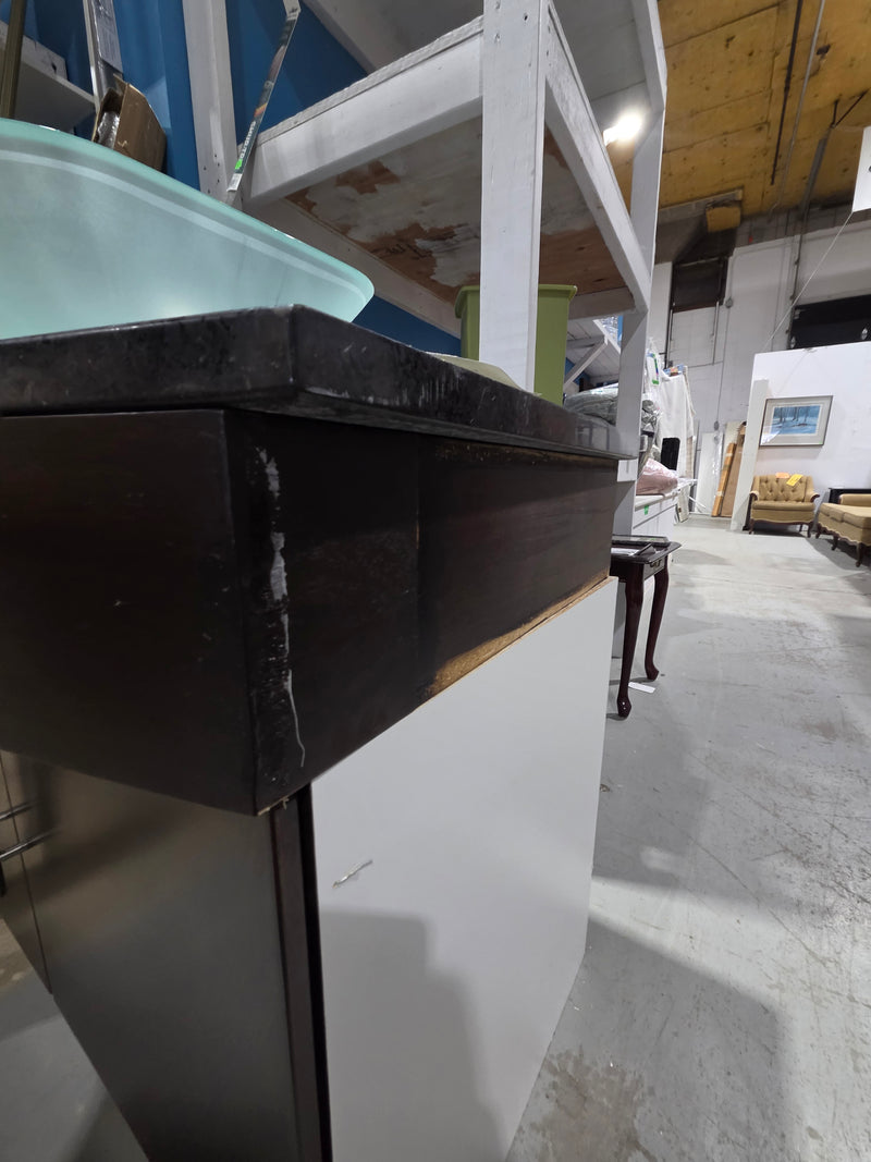 Contemporary Espresso Bathroom Vanity w/ Black Granite Counter & Glass Bowl Sink