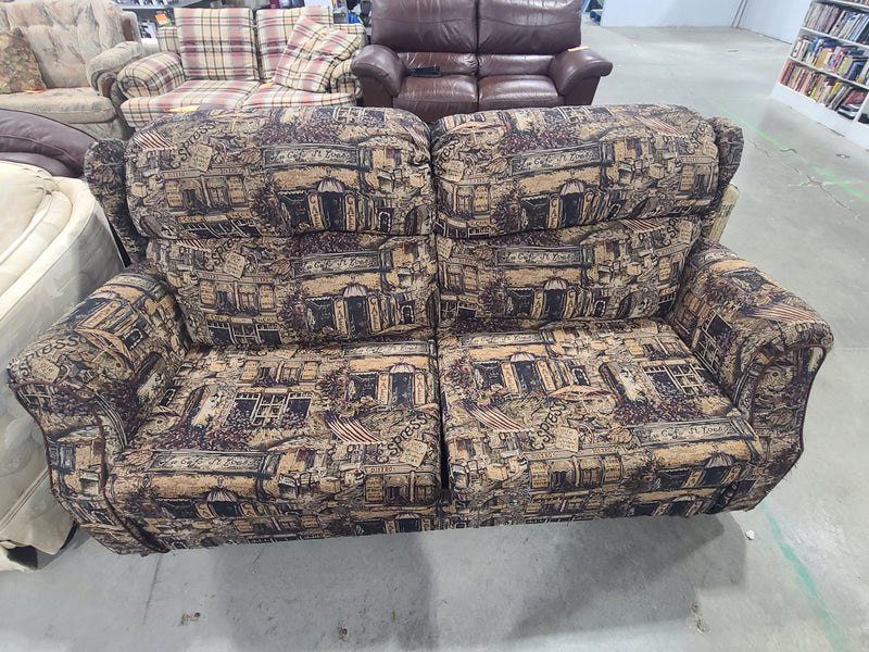 Good Condition Vintage Cafe Bistro Tapestry Print Sofa