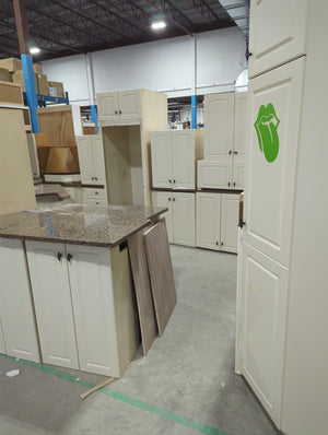 White kitchen with large island