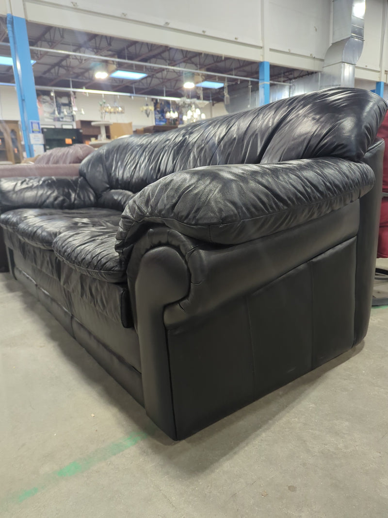 Faux Black Leather 3-Seater Sofa