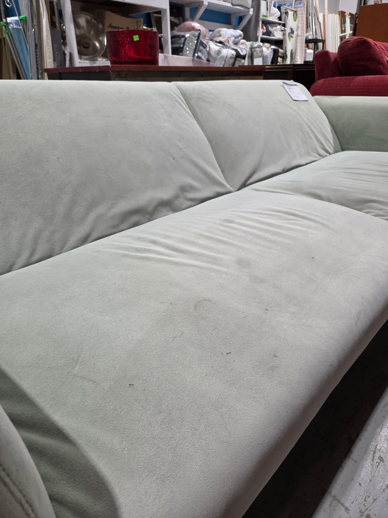 Mid-Century Modern Sage Green Velvet Sofa
