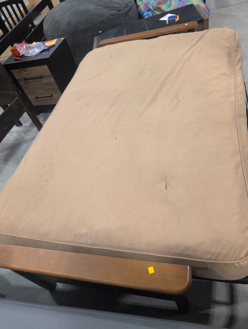 Wooden Double Bed Futon with Beige Mattress