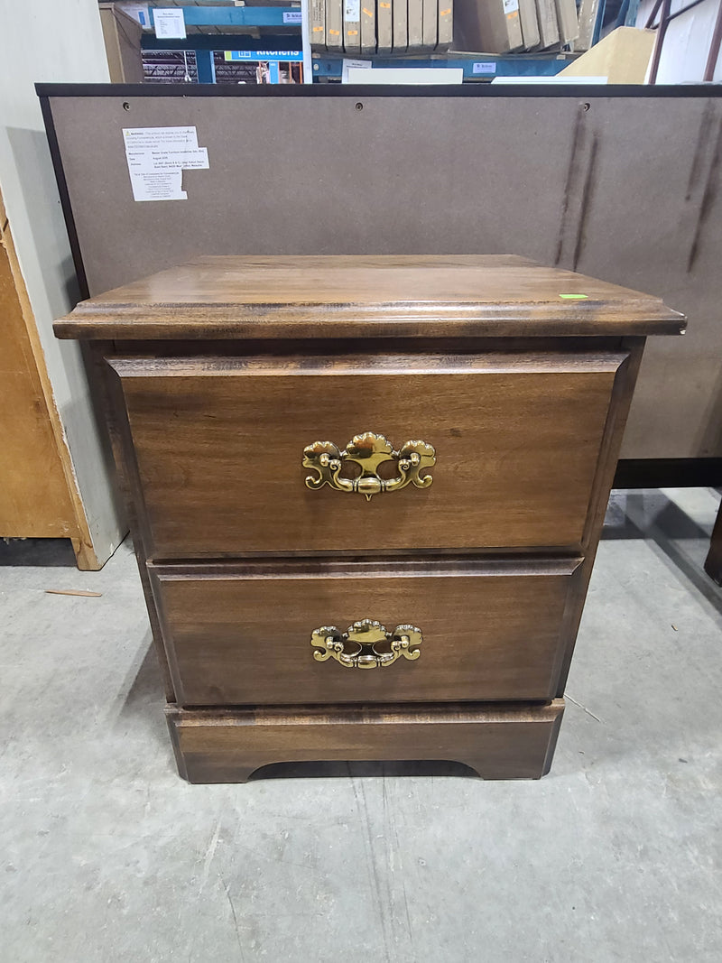 Traditional Solid Wood 2-Drawer Nightstand with Vintage Brass Hardware