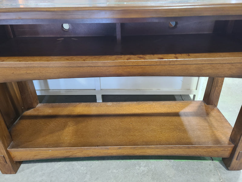 Rustic Oak Sofa Console Table / TV Stand with Slate Tile Inlay