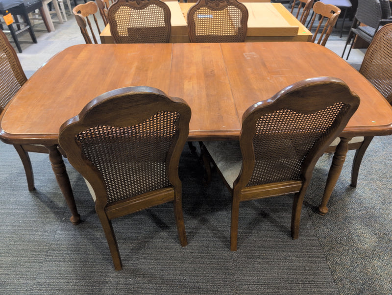 Traditional Solid Wood Dining Table with 6 Classic Cane Back Dining Chairs