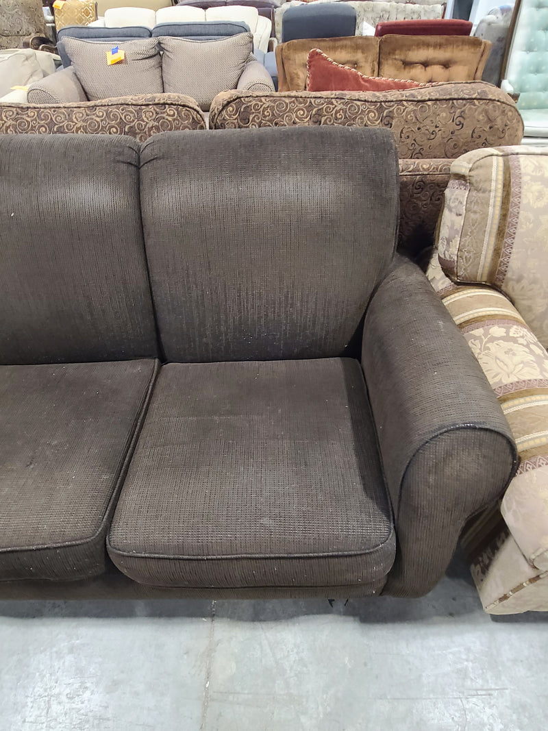 Dark Brown Textured Corduroy-Style 3-Cushion Sofa
