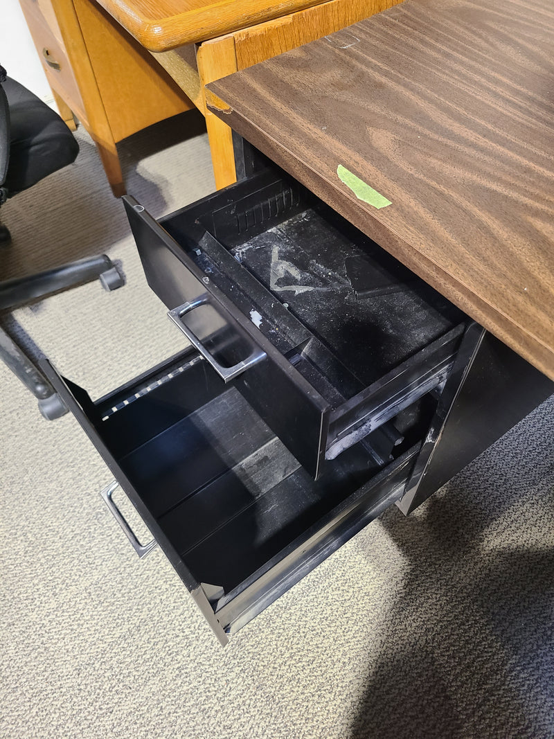 Industrial Steel Double-Pedestal Executive Desk Wood Top & Black Metal Frame