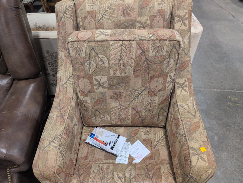 Tan Armchair with Designs of Leaves