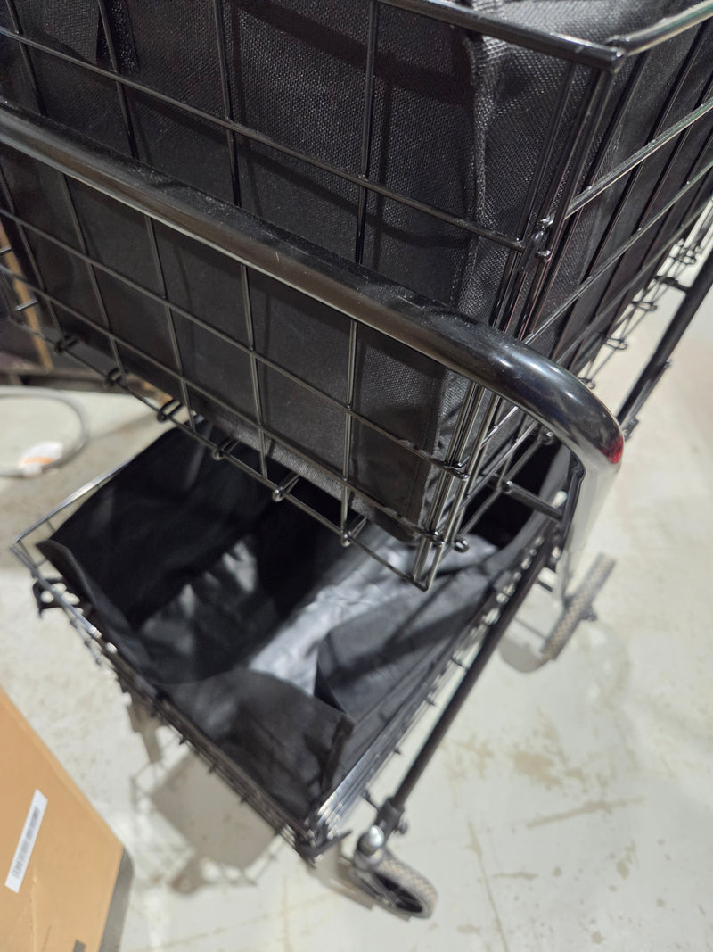 Two-Tier Folding Metal Rolling Utility Cart