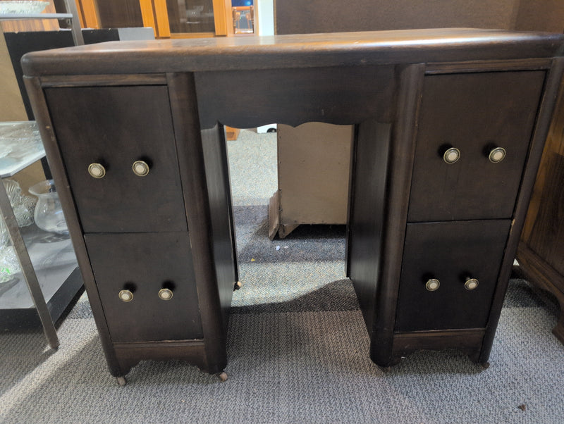 Dark Brown Office Desk with Wheels and Storage