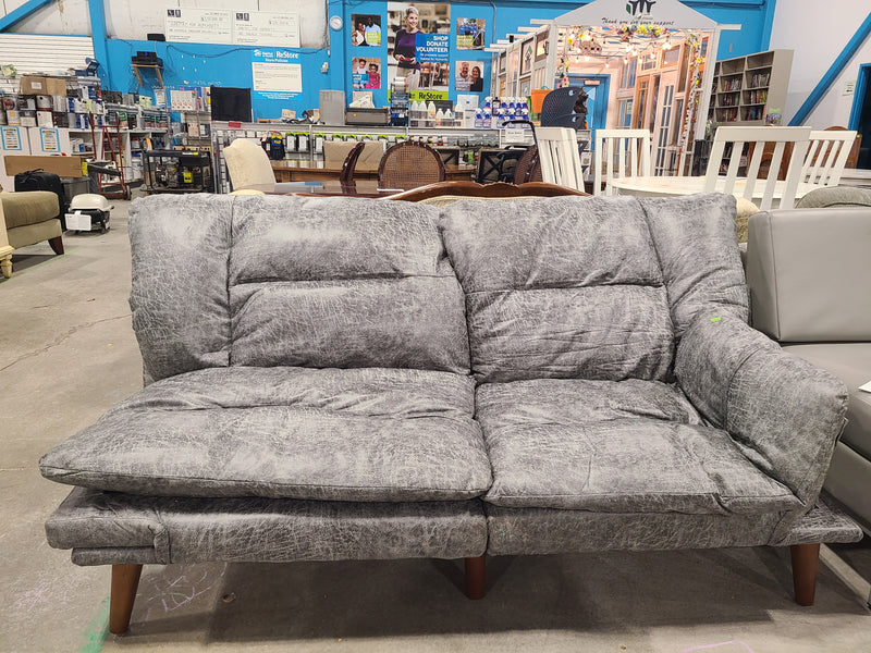 Contemporary Grey Faux Leather Convertible Futon Loveseat