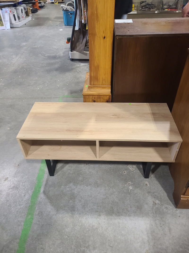 Modern Light Oak Media Console & Low Coffee Table with Metal Legs