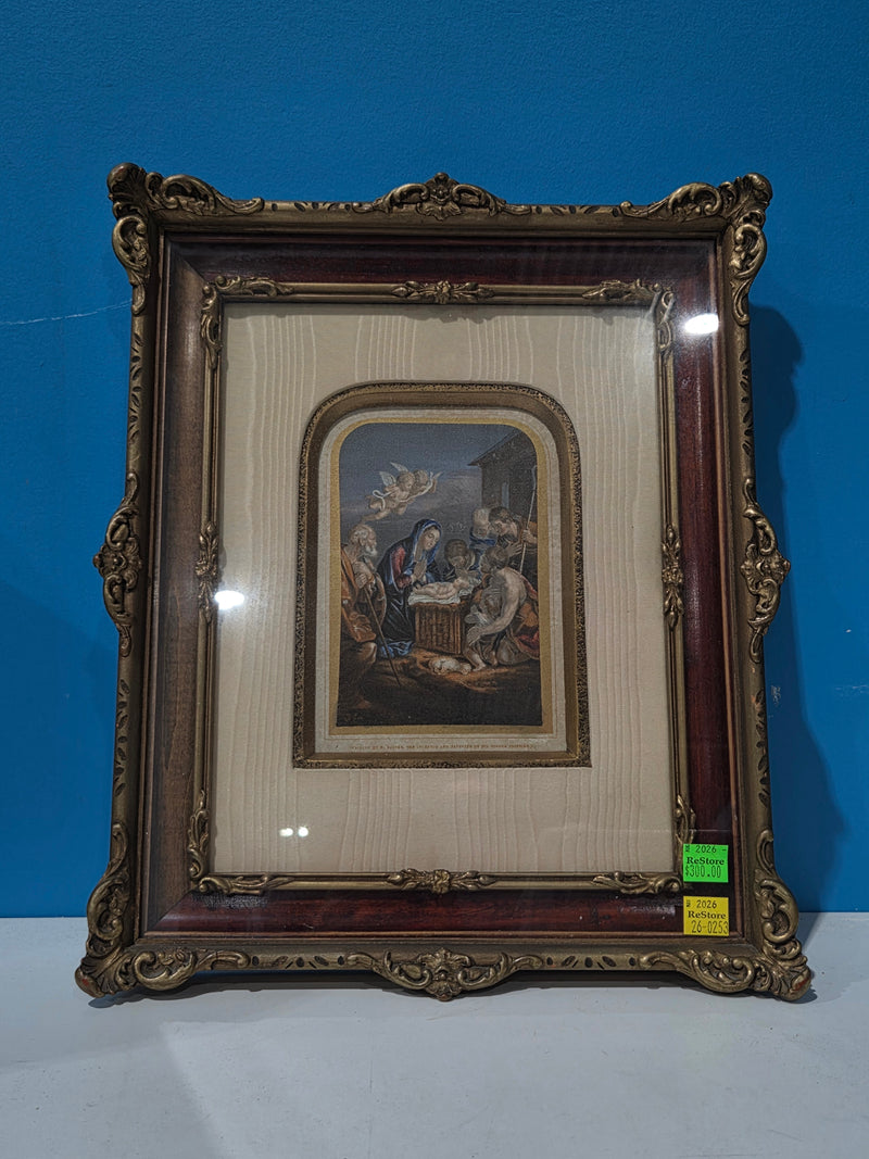 Antique George Baxter "The Birth of the Saviour" Framed Art Print