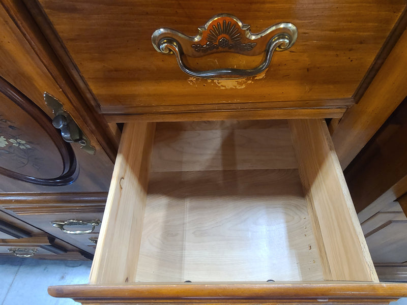 Vintage Floral-Inlaid Wood Armoire Chest of Drawers – Warm Honey Finish