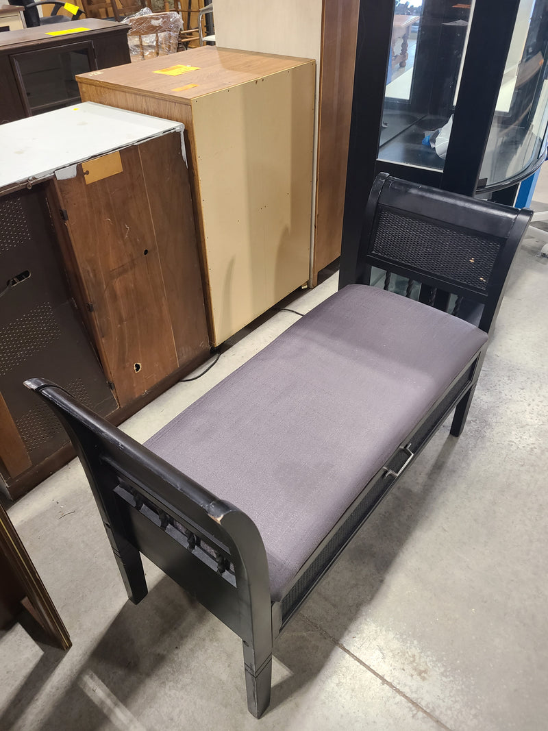 Black Sleigh Bench with Storage Drawer & Woven Accent