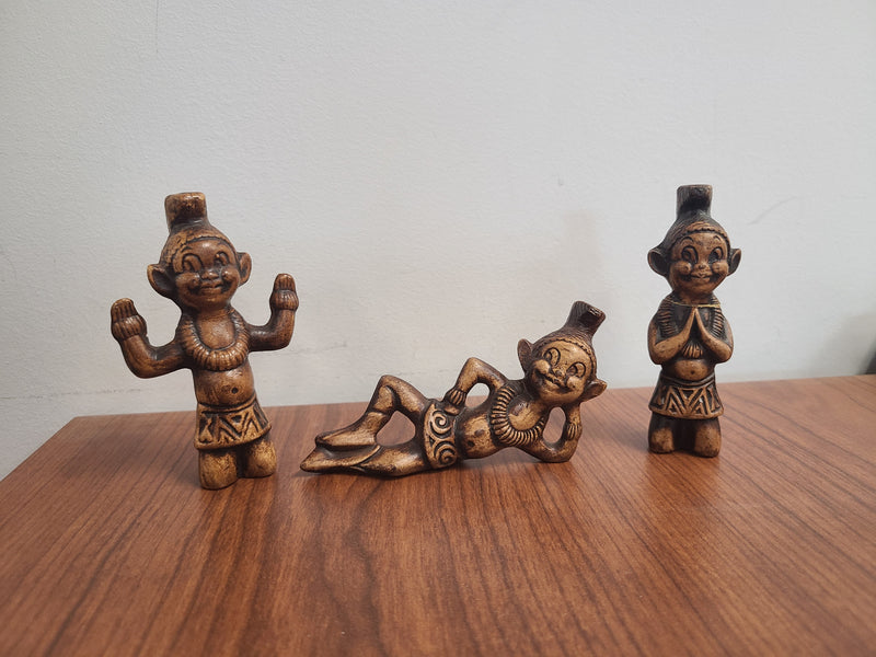 Vintage MCM Island-Style Menehune / Tiki Figurine Set of 3