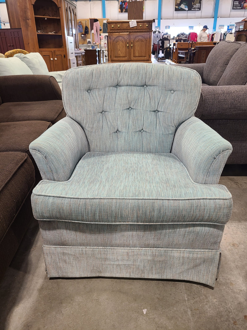 Vintage Tufted Light Blue Skirted Armchair