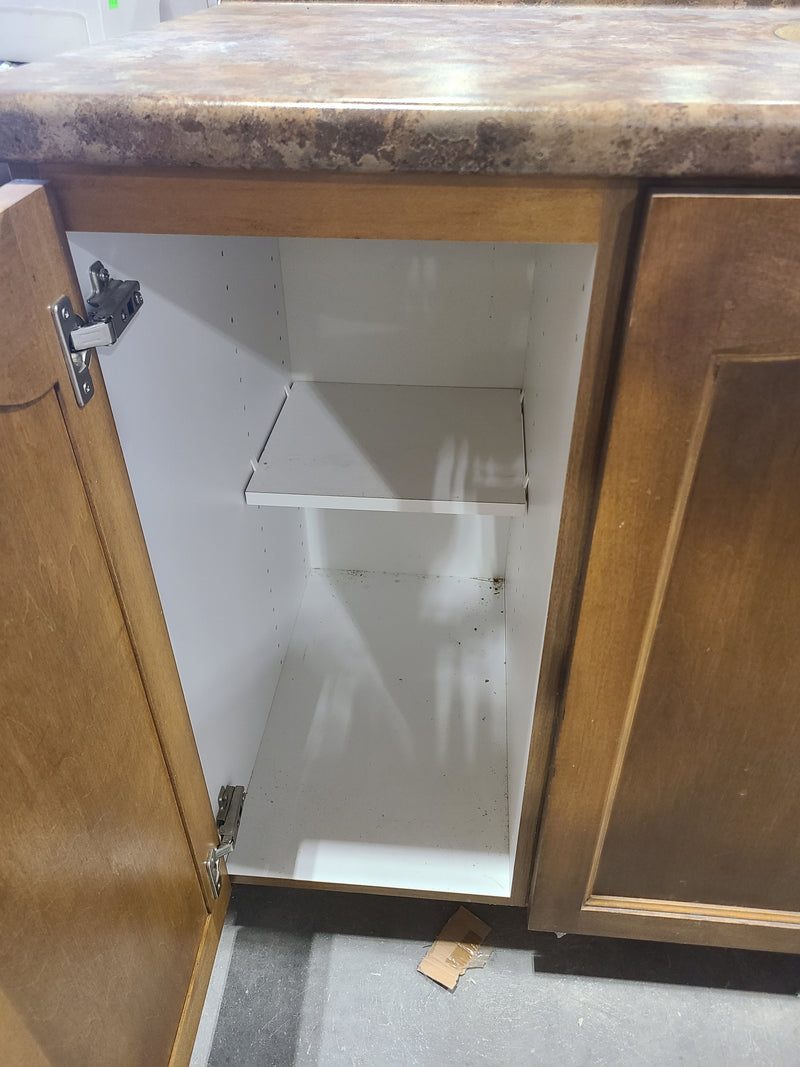 4-Door Wooden Bathroom Vanity with Laminate Countertop in Brown