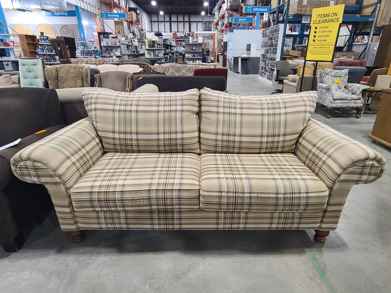 Cozy Plaid Roll-Arm Sofa in Earthy Tones