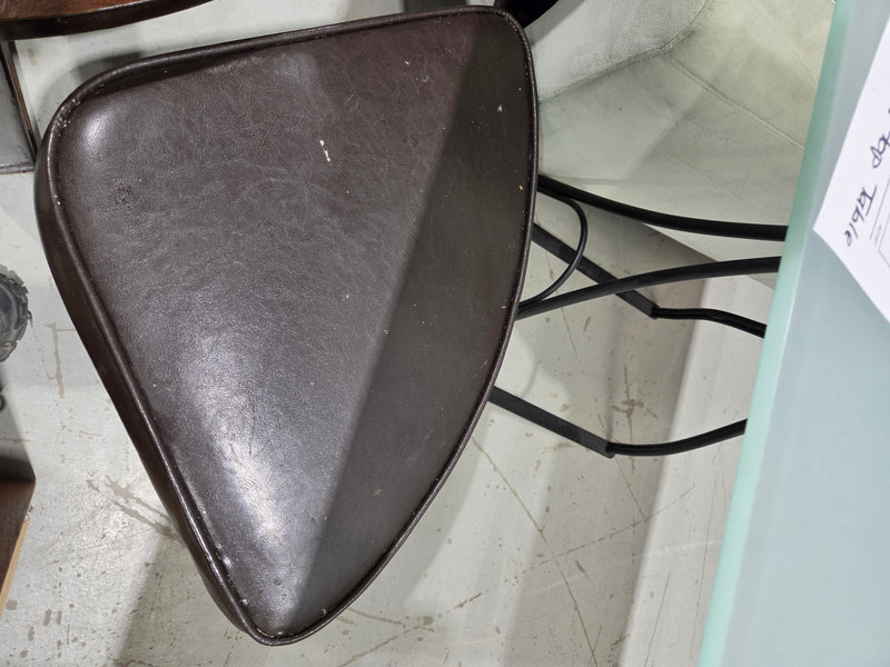 Round Wood Glass-Top Coffee Table with 4 Nesting Ottomans Stools
