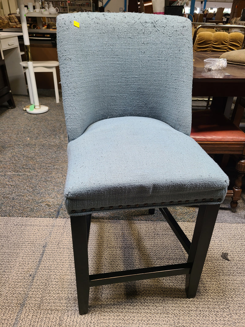 Upholstered Light Blue Counter-Height Stool with Nailhead Trim
