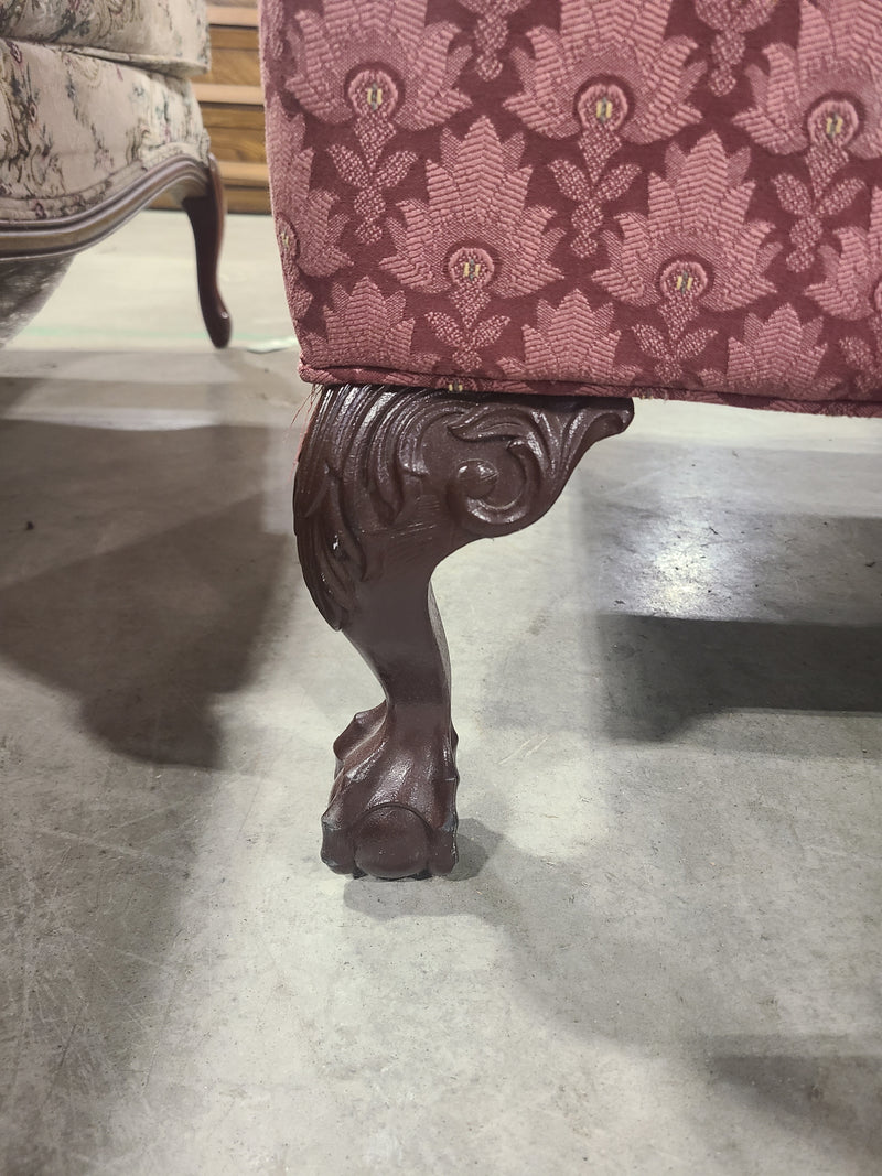 Victorian Elegance: Dusty Rose Jacquard High-Back Wingback Armchair