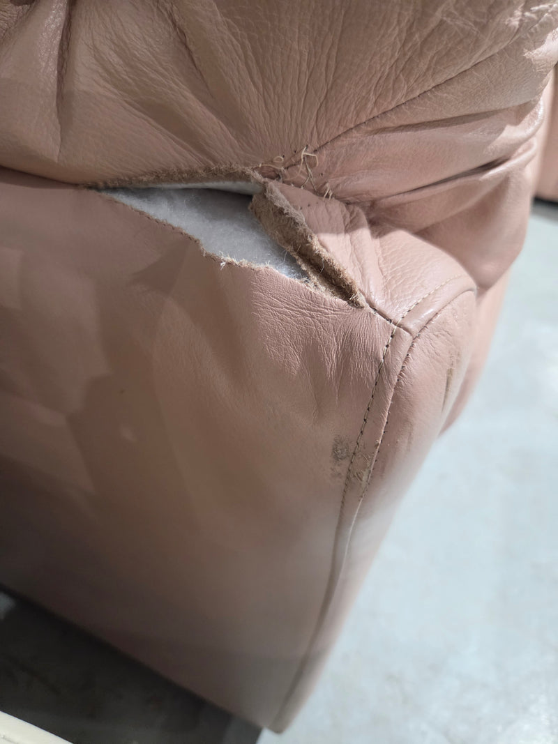 Vintage Dusty Pink Leather 3-Seater Sofa