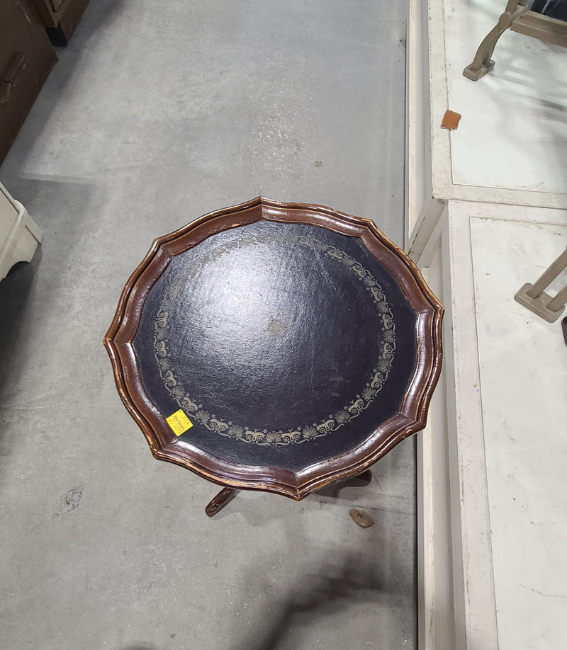 Vintage Leather-Top Pedestal Plant Stand / Wine Table
