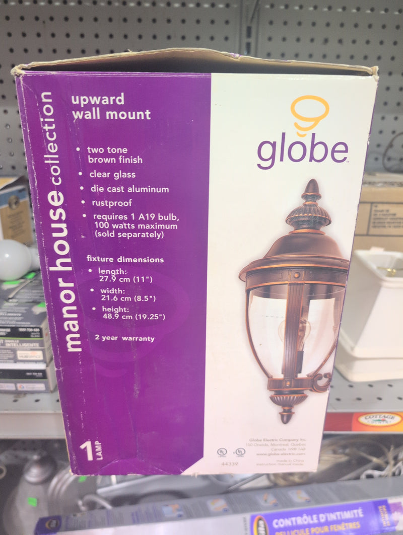 Globe Manor House Collection Upward Wall Mount Lamp with Two Tone Brown Finish