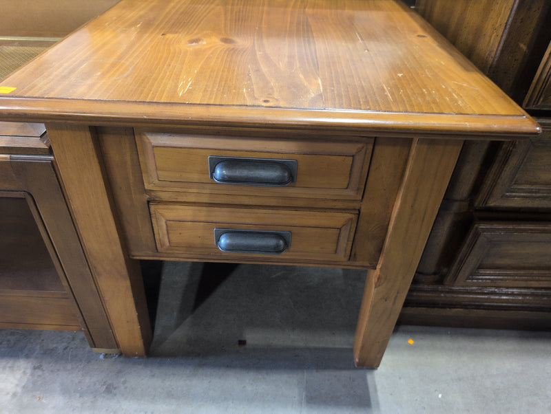 Square Light Brown Side Table with 2 Drawers