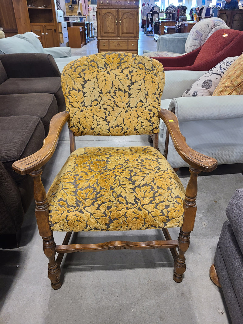 Vintage Gold Floral Velvet Armchair