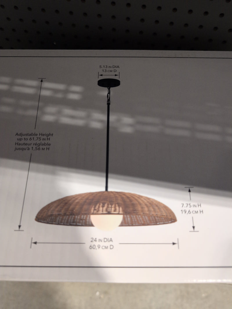 Hampton Bay Akobo River 24 Inch 1-Light Pendant with Matte Black Finish