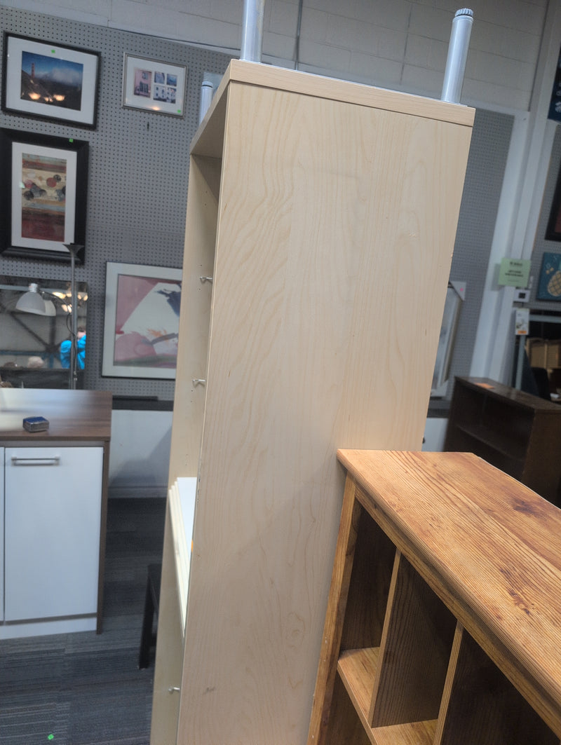 Tall White and Tan Shelving Unit