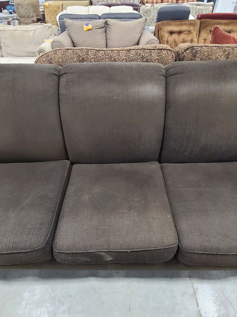 Dark Brown Textured Corduroy-Style 3-Cushion Sofa