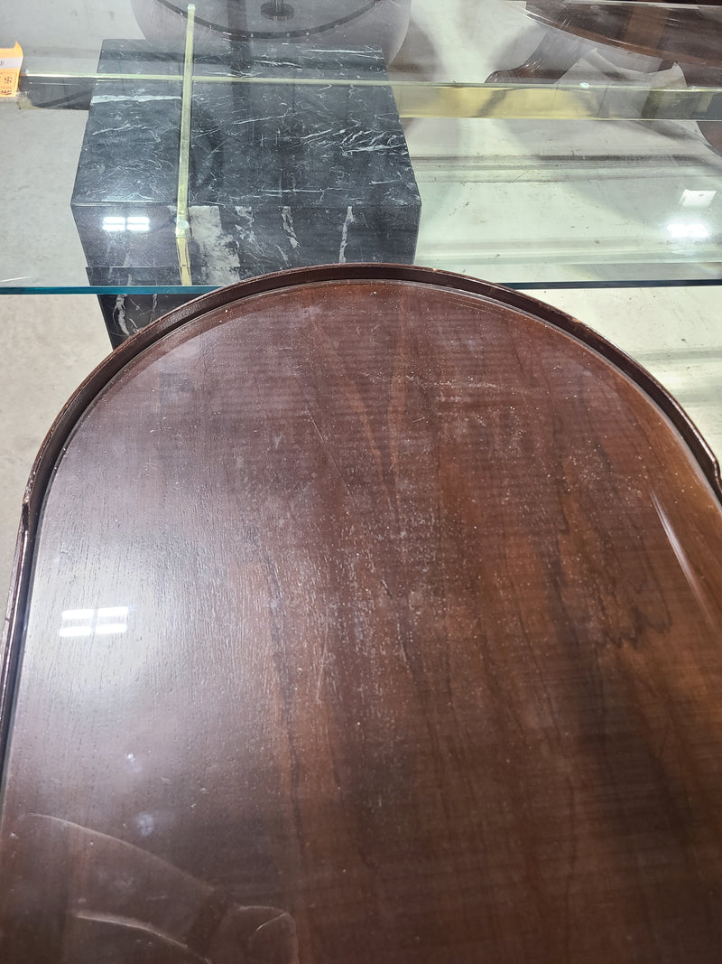 Vintage Oval Wooden Coffee Table with Glass Top