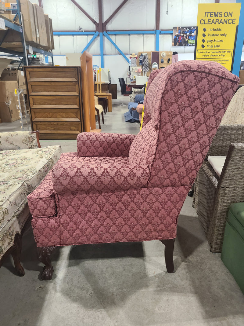 Victorian Elegance: Dusty Rose Jacquard High-Back Wingback Armchair