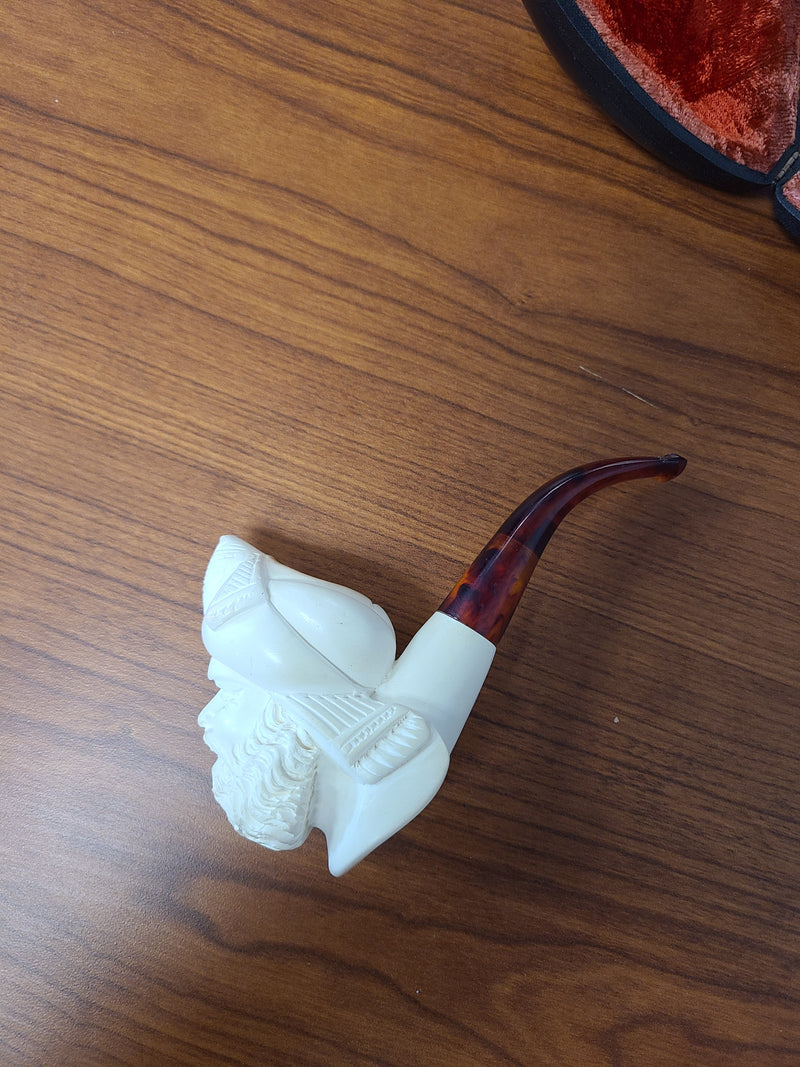 Vintage Hand-Carved Meerschaum Tobacco Pipe – Sultan/Sultanate Bust with Case