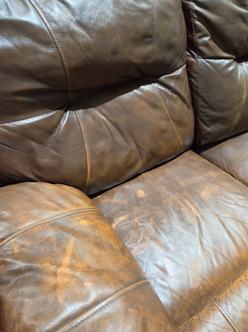 Brown Leather Dual-Reclining Loveseat