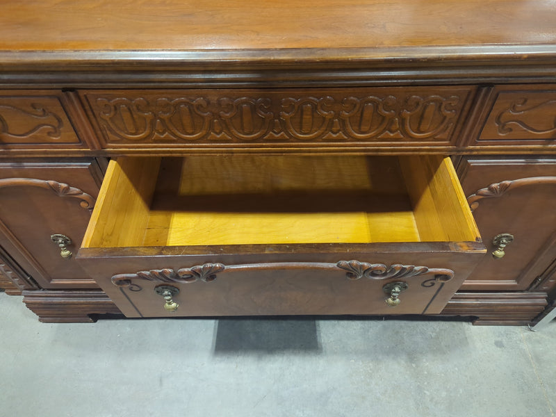 Antique Wooden Sideboard with Ornate Carved Details