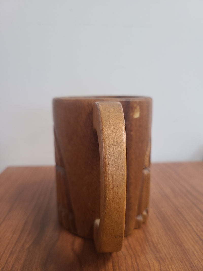 Vintage Hand-Carved Wooden Tiki Pair Mug Set