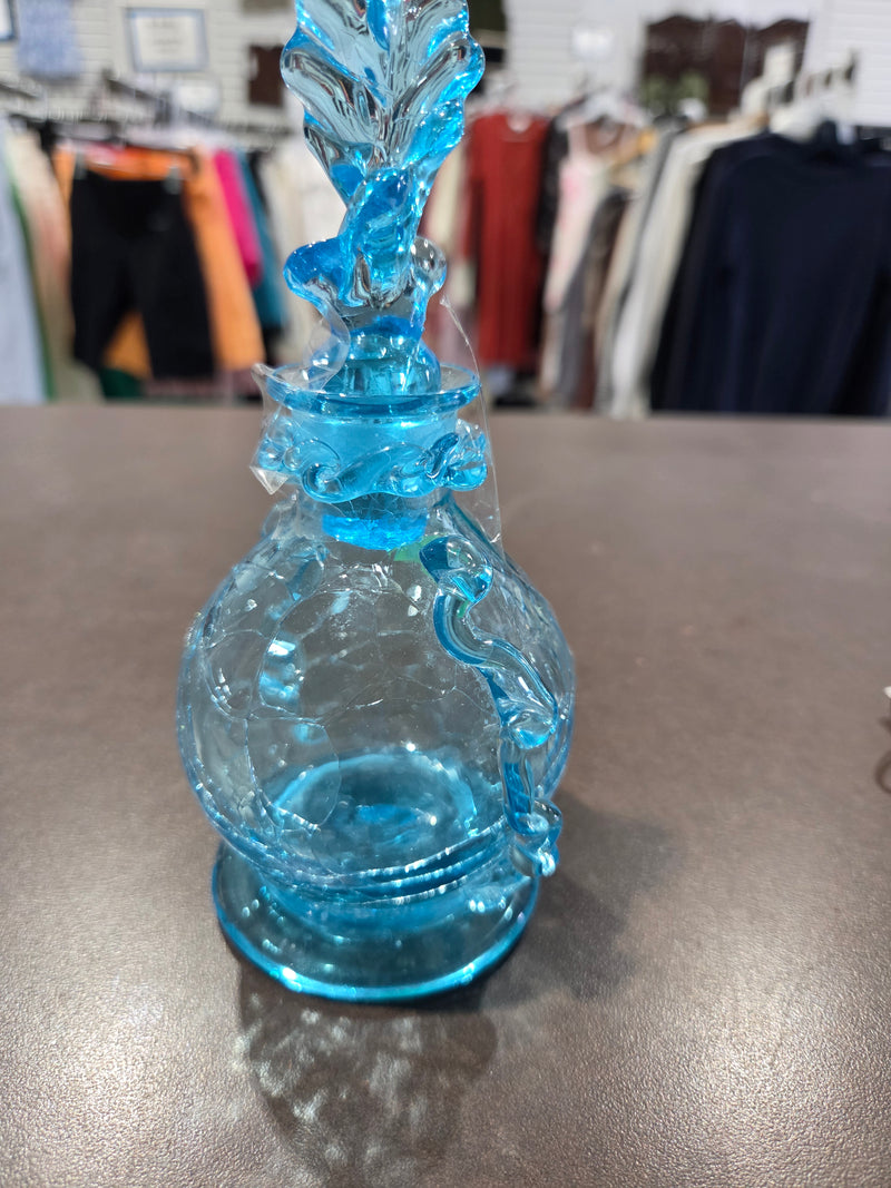Vintage Blue Crackle Glass Perfume Bottle