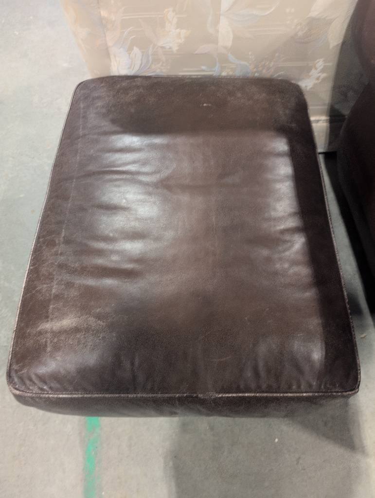 Brown Leather Ottoman with Wooden Feet