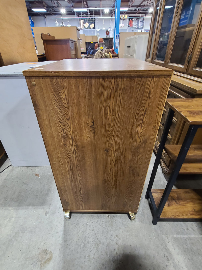 Vintage Wood Grain Rolling Media Stand & Storage Cabinet