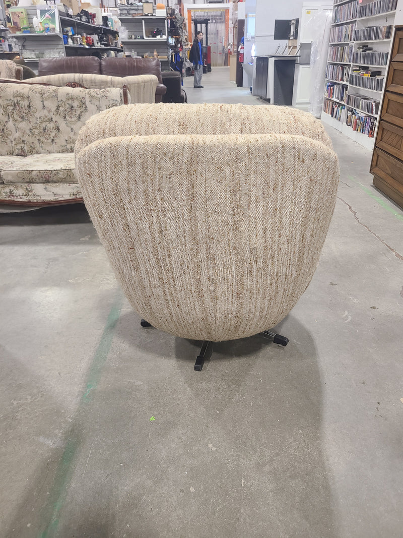 Vintage Beige Textured Upholstered Swivel Rocker Armchair