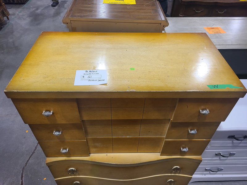 Vintage Mid-Century Modern Chestnut Tallboy Dresser