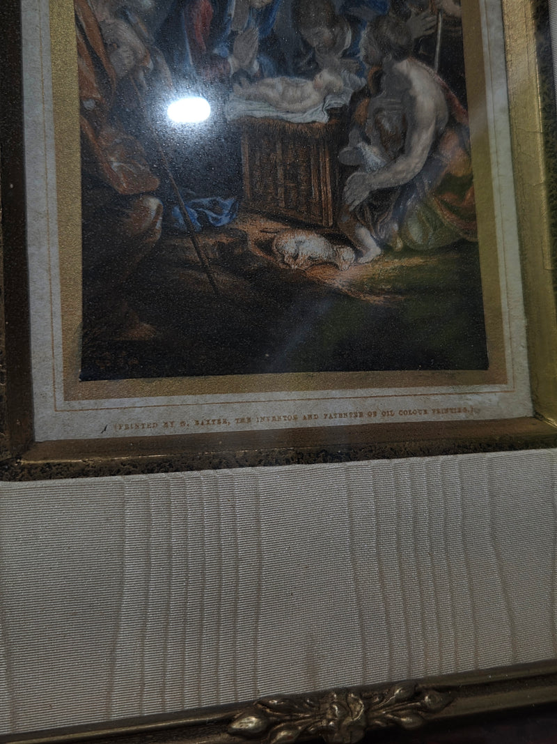 Antique George Baxter "The Birth of the Saviour" Framed Art Print