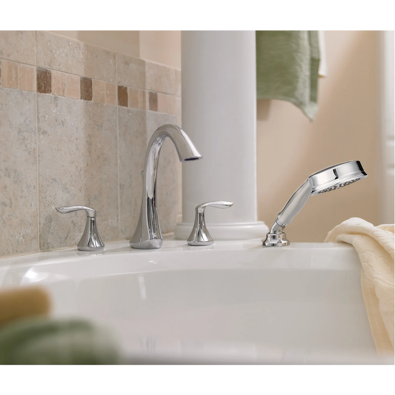 Moen Eva® 2-Handle Roman Tub Faucet Trim Kit with Hand Shower in Brushed Nickel