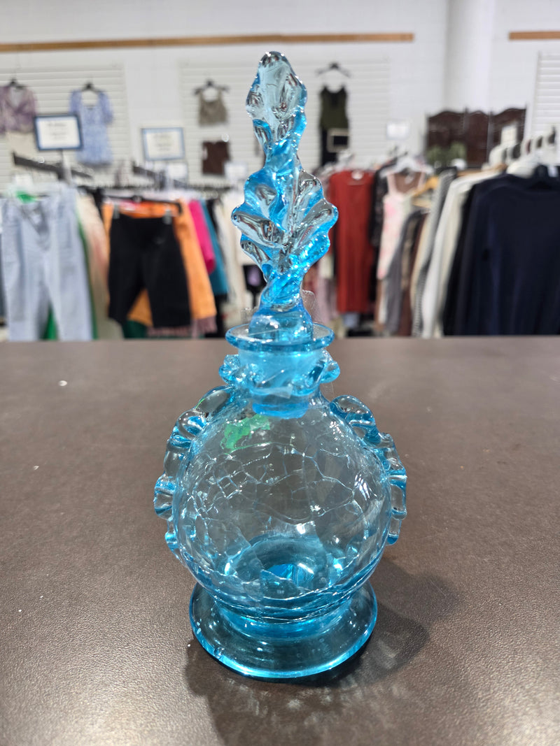Vintage Blue Crackle Glass Perfume Bottle