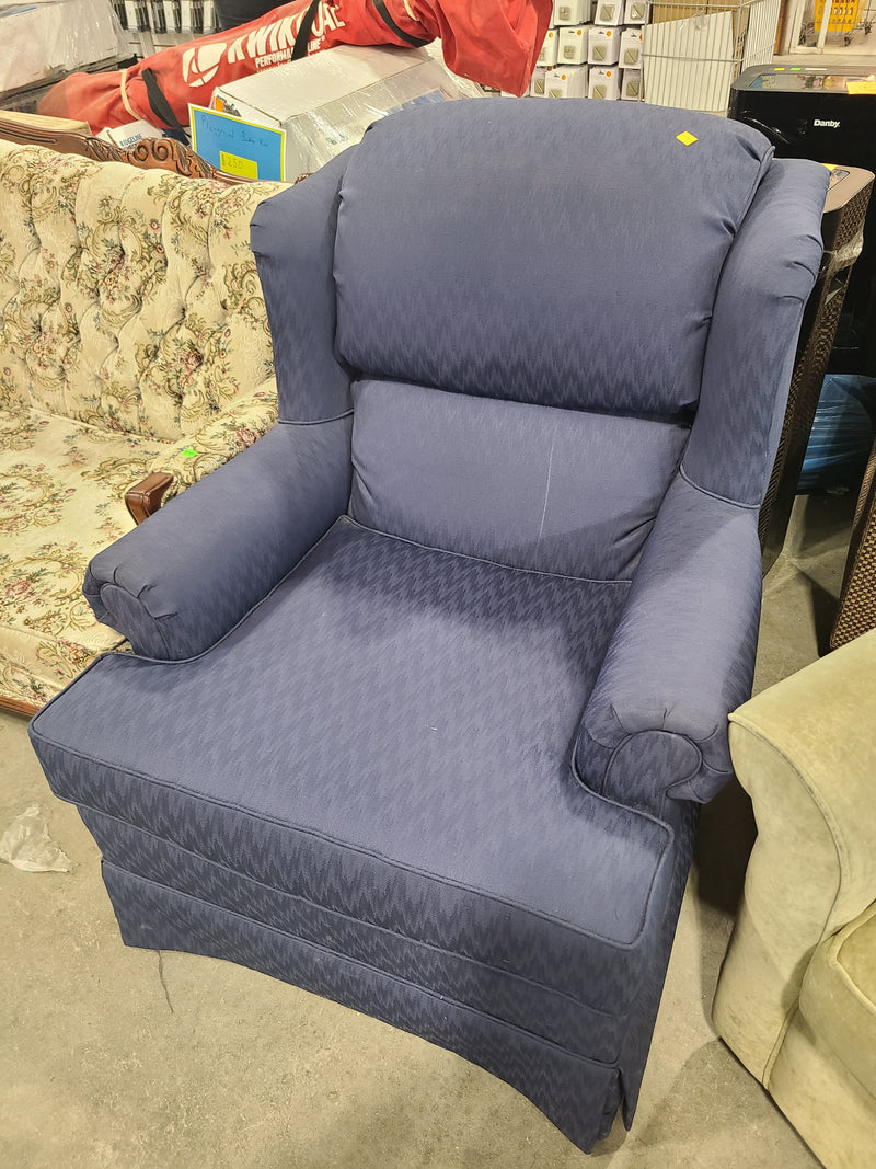 Blue Chevron Patterned Wingback Armchair
